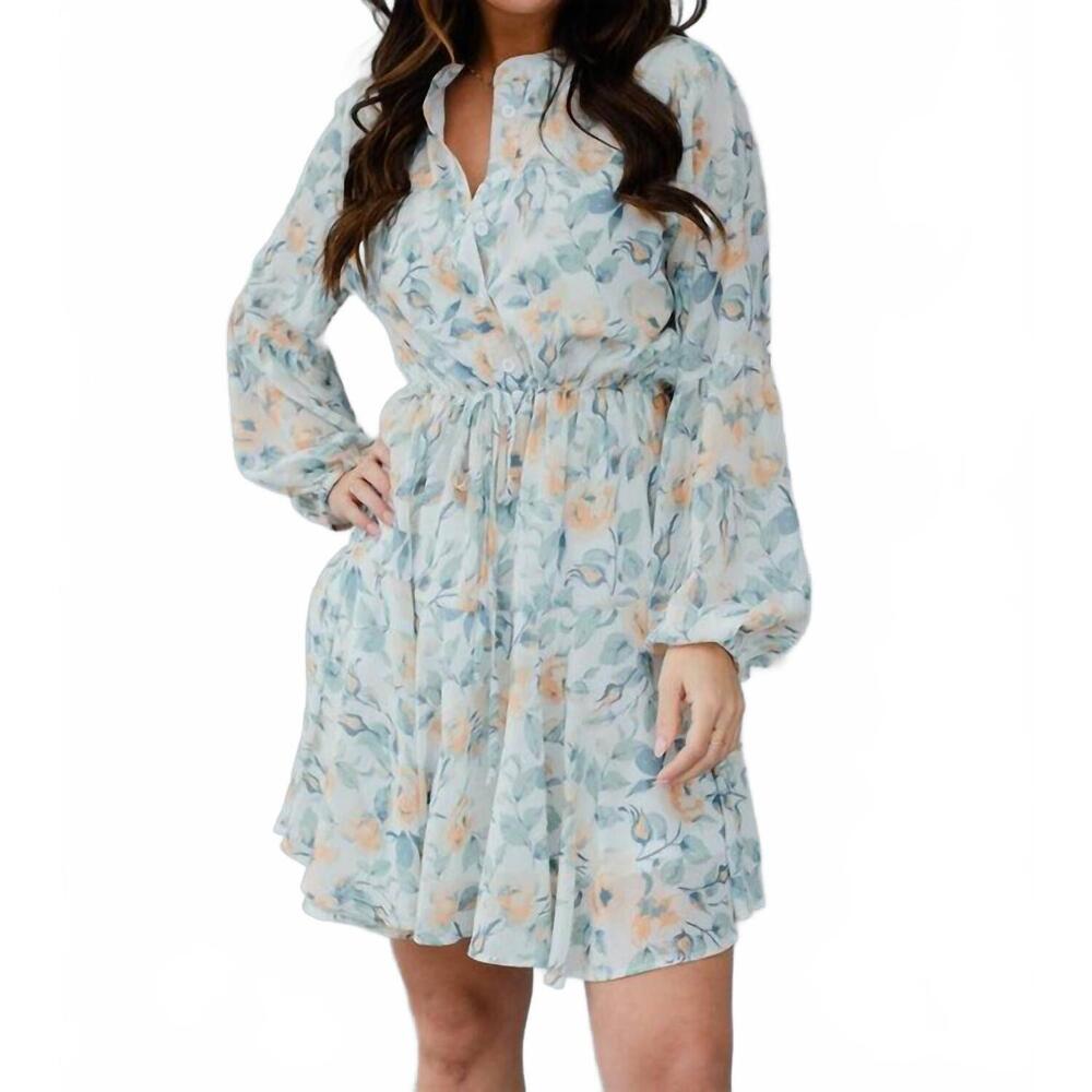 NEW PANACHE APPAREL floral mini dress in white/green